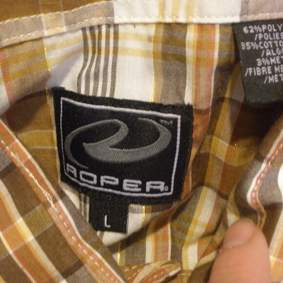 Roper Western Pearl Snap Mens Shirt Size Large Autumn Brown w/ Gold Long Sleeve - Picture 4 of 8